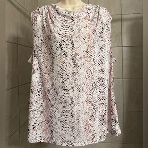 EUC Calvin Klein sleeveless Grecian-style neckline patterned top, size XL